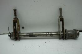 1977 YAMAHA XS360-2D (#413) REAR AXLE BACK WHEEL WITH CHAIN TENSIONERS.